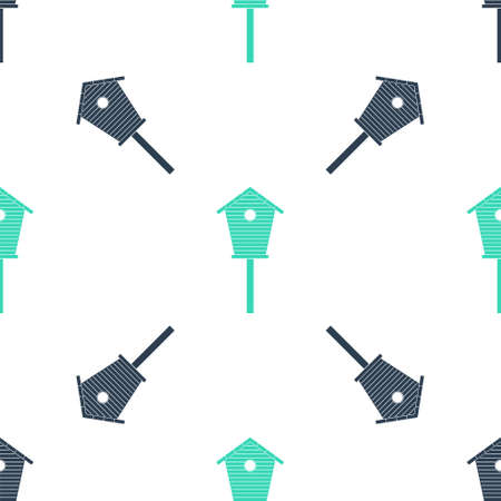 Green Bird house icon isolated seamless pattern on white background. Nesting box birdhouse, homemade building for birds. Vectorのイラスト素材