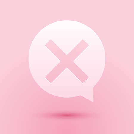 Paper cut X Mark, Cross in circle icon isolated on pink background. Check cross mark icon. Paper art style. Vectorのイラスト素材
