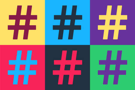 Pop art Hashtag icon isolated on color background. Social media symbol. Modern UI website...