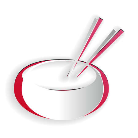 Paper cut Bowl with asian food and pair of chopsticks silhouette icon isolated on white background. Concept of prepare, eastern diet. Paper art style. Vectorのイラスト素材
