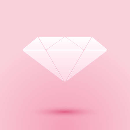 Paper cut Diamond icon isolated on pink background. Jewelry symbol. Gem stone. Paper art style. Vectorのイラスト素材