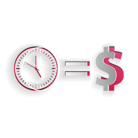 Paper cut Time is money icon isolated on white background. Money is time. Effective time management. Convert time to money. Paper art style. Vectorのイラスト素材