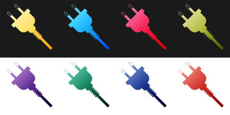 Set Electric plug icon isolated on black and white background. Concept of connection and disconnection of the electricity. Vectorのイラスト素材