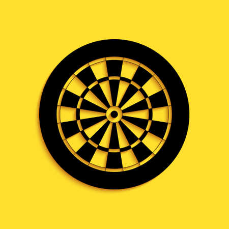 Black Classic darts board with twenty black and white sectors icon isolated on yellow background. Dart board sign. Dartboard sign. Game concept. Long shadow style. Vectorのイラスト素材