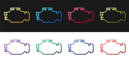 Set Check engine icon isolated on black and white background. Vectorのイラスト素材
