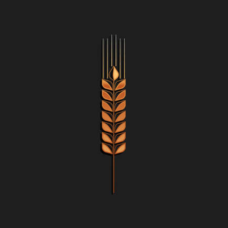 Gold Cereals icon set with rice, wheat, corn, oats, rye, barley icon isolated on black background. Ears of wheat bread symbols. Agriculture wheat. Long shadow style. Vectorのイラスト素材