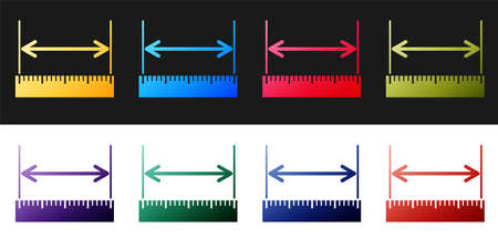 Set The measuring height and length icon isolated on black and white background. Ruler, straightedge, scale symbol. Vectorのイラスト素材
