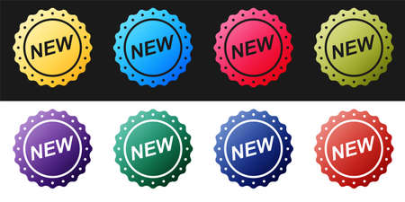 Set Label New icon isolated on black and white background. Vectorのイラスト素材