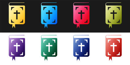 Set Bible book icon isolated on black and white background. Holy Bible book sign. Vectorのイラスト素材