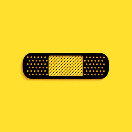 Black Bandage plaster icon isolated on yellow background. Medical plaster, adhesive bandage,...