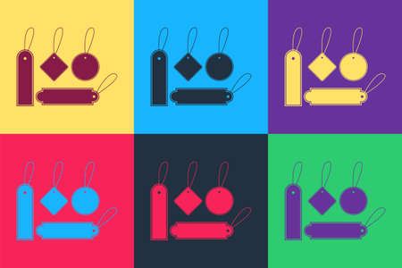 Pop art Blank labels template price tags set icon isolated on color background. Empty shopping discounts stickers. Template discount banners set. Vectorのイラスト素材