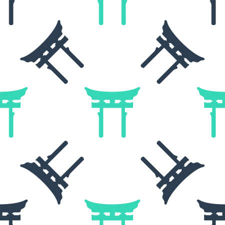 Green Japan Gate icon isolated seamless pattern on white background. Torii gate sign. Japanese traditional classic gate symbol. Vectorのイラスト素材
