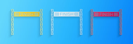 Paper cut Ribbon in finishing line icon isolated on blue background. Symbol of finish line. Sport symbol or business concept. Paper art style. Vectorのイラスト素材