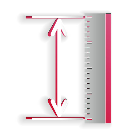 Paper cut The measuring height and length icon isolated on white background. Ruler, straightedge, scale symbol. Geometrical instruments. Paper art style. Vectorのイラスト素材