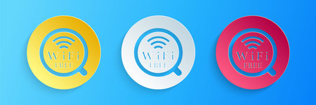 Paper cut Cup of coffee shop with free wifi zone icon isolated on blue background. Internet connection placard. Paper art style. Vectorのイラスト素材