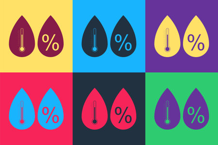 Pop art Humidity icon isolated on color background. Weather and meteorology, thermometer symbol. Vectorのイラスト素材