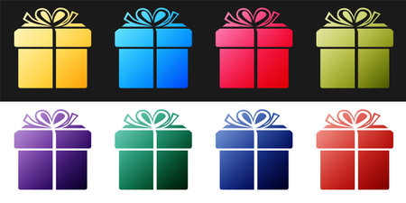 Set Gift box icon isolated on black and white background. Vectorのイラスト素材