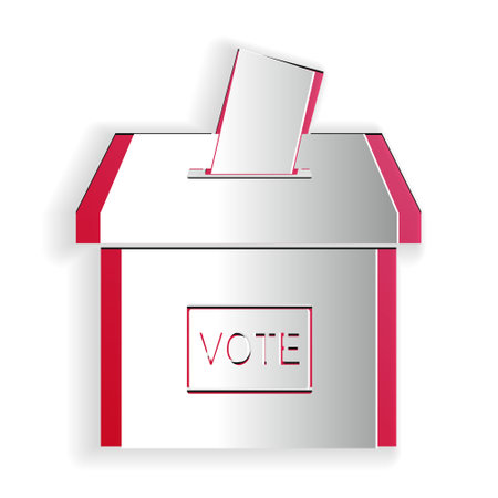 Paper cut Vote box or ballot box with envelope icon isolated on white background. Paper art style. Vectorのイラスト素材