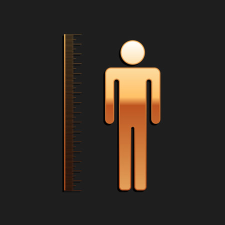 Gold Measuring height body icon isolated on black background. Long shadow style. Vectorのイラスト素材