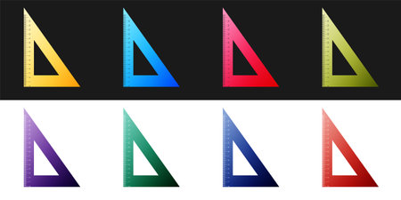 Set Triangular ruler icon isolated on black and white background. Straightedge symbol. Geometric symbol. Vectorのイラスト素材