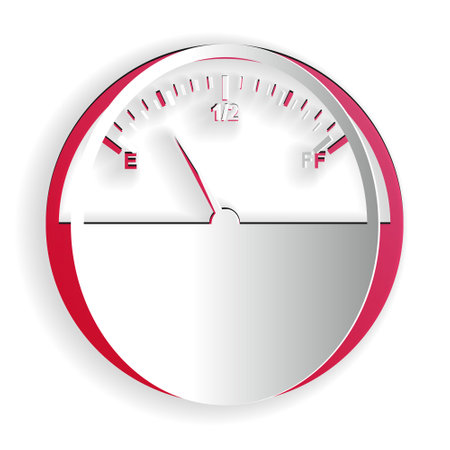 Paper cut Fuel gauge icon isolated on white background. Full tank. Paper art style. Vectorのイラスト素材