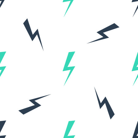 Green Lightning bolt icon isolated seamless pattern on white background. Flash icon. Charge flash icon. Thunder bolt. Lighting strike. Vectorのイラスト素材
