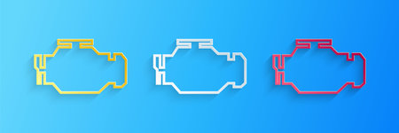 Paper cut Check engine icon isolated on blue background. Paper art style. Vectorのイラスト素材