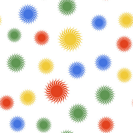 Color Sun icon isolated seamless pattern on white background. Vectorのイラスト素材
