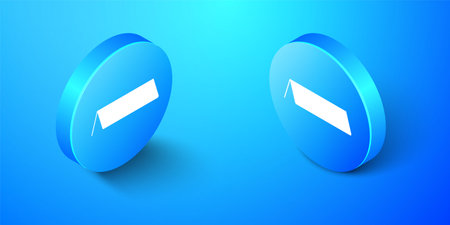 Isometric Blank paper table card icon isolated on blue background. Tent card icon. Blue circle button. Vectorのイラスト素材