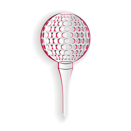 Paper cut Golf ball on tee icon isolated on white background. Paper art style. Vectorのイラスト素材
