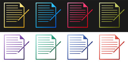 Set Blank notebook and pencil with eraser icon isolated on black and white background. Paper and pencil. Vectorのイラスト素材