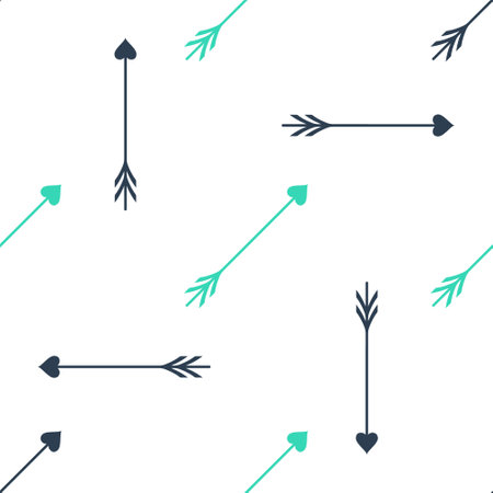 Green Cupid arrow heart, Valentines Day cards icon isolated seamless pattern on white background. Vectorのイラスト素材