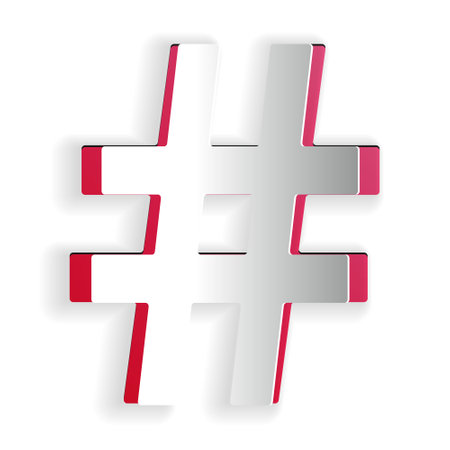 Paper cut Hashtag icon isolated on white background. Social media symbol. Modern UI website navigation. Paper art style. Vectorのイラスト素材