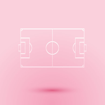 Paper cut Football field or soccer field icon isolated on pink background. Paper art style. Vectorのイラスト素材