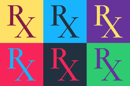 Pop art Medicine symbol Rx prescription icon isolated on color background. Vectorのイラスト素材