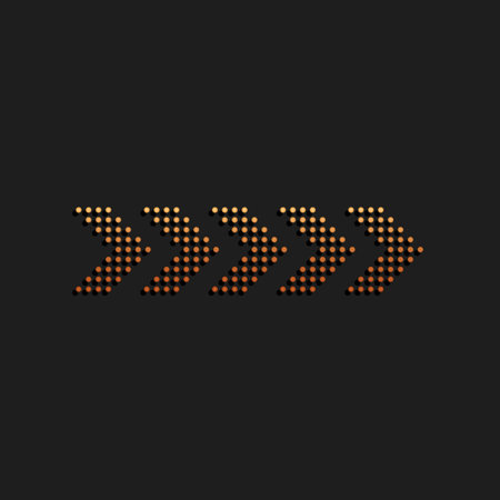 Gold Dots arrow icon isolated on black background. Long shadow style. Vector