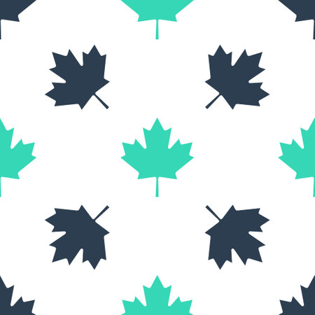 Green Canadian maple leaf icon isolated seamless pattern on white background. Canada symbol maple leaf. Vectorのイラスト素材