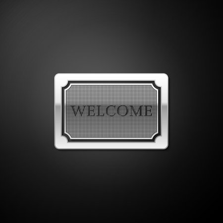Silver Doormat with the text Welcome icon isolated on black background. Welcome mat sign. Long shadow style. Vectorのイラスト素材
