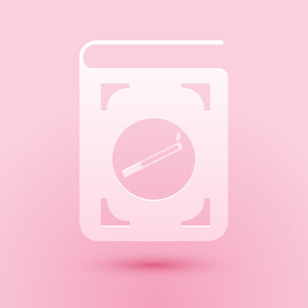 Paper cut Book with cigarette icon isolated on pink background. Paper art style. Vectorのイラスト素材