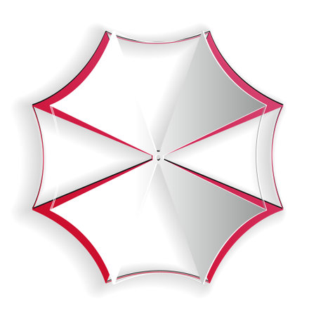 Paper cut Sun protective umbrella fo beach icon isolated on white background. Large parasol for outdoor space. Summer vacation or picnic accessory. Paper art style. Vectorのイラスト素材