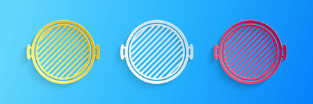 Paper cut Barbecue grill icon isolated on blue background. Top view of BBQ grill. Paper art style. Vectorのイラスト素材