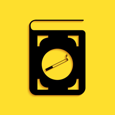 Black Book with cigarette icon isolated on yellow background. Long shadow style. Vectorのイラスト素材