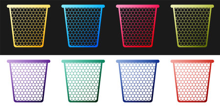 Set Trash can icon isolated on black and white background. Garbage bin sign. Recycle basket icon. Office trash icon. Vectorのイラスト素材
