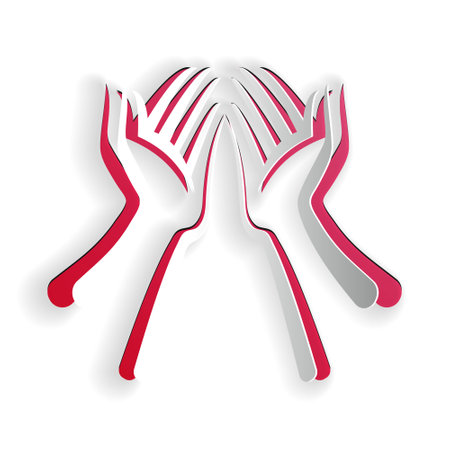 Paper cut Hands icon isolated on white background. Paper art style. Vectorのイラスト素材