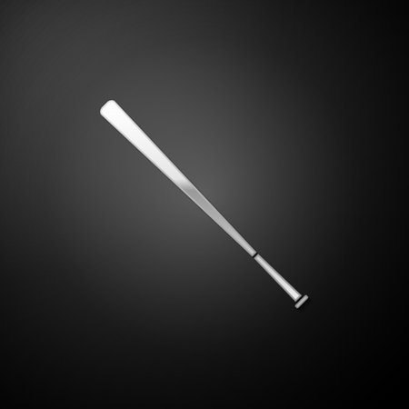 Silver Baseball bat icon isolated on black background. Long shadow style. Vectorのイラスト素材