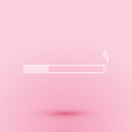 Paper cut Cigarette icon isolated on pink background. Tobacco sign. Smoking symbol. Paper art style. Vectorのイラスト素材