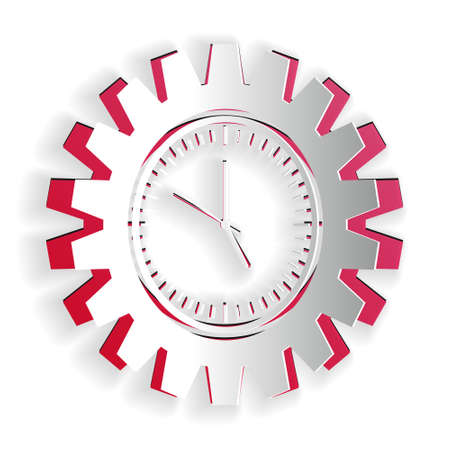Paper cut Time Management icon isolated on white background. Clock and gear sign. Productivity symbol. Paper art style. Vectorのイラスト素材