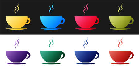 Set Coffee cup icon isolated on black and white background. Tea cup. Hot drink coffee. Vectorのイラスト素材