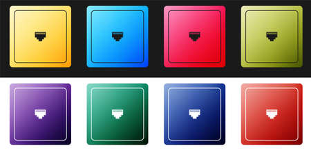 Set internet socket sign. Network port - cable socket icon isolated on black and white background. LAN port icon. Local area connector icon. Vectorのイラスト素材