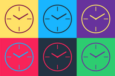 Pop art Clock icon isolated on color background. Time symbol. Vector